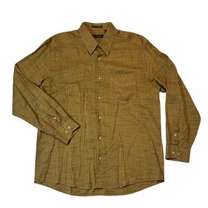VINTAGE Jhane Barnes mens XL tan woven jacquard cotton blend button up shirt